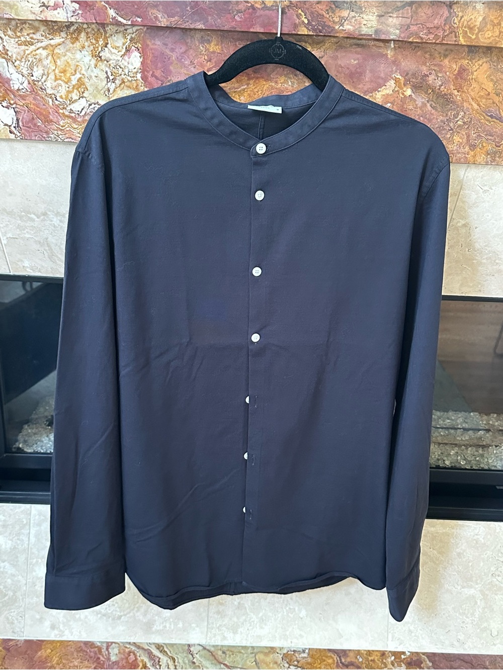 Men's Lestrange London Navy blue  Band Collar Button-Up Shirt